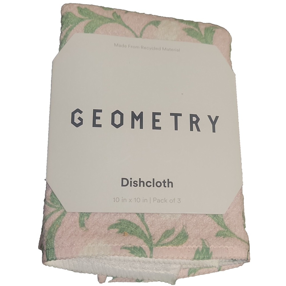 Geometry 10"x10" Dishcloth Pack Of 3 Pink green floral flowers